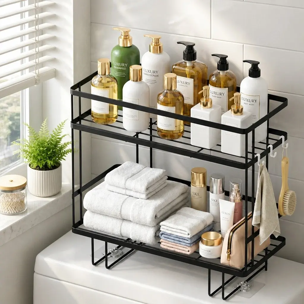 Over Toilet Storage Rack 2 Tier Bathroom Organizer Space Saver Shelf Black
