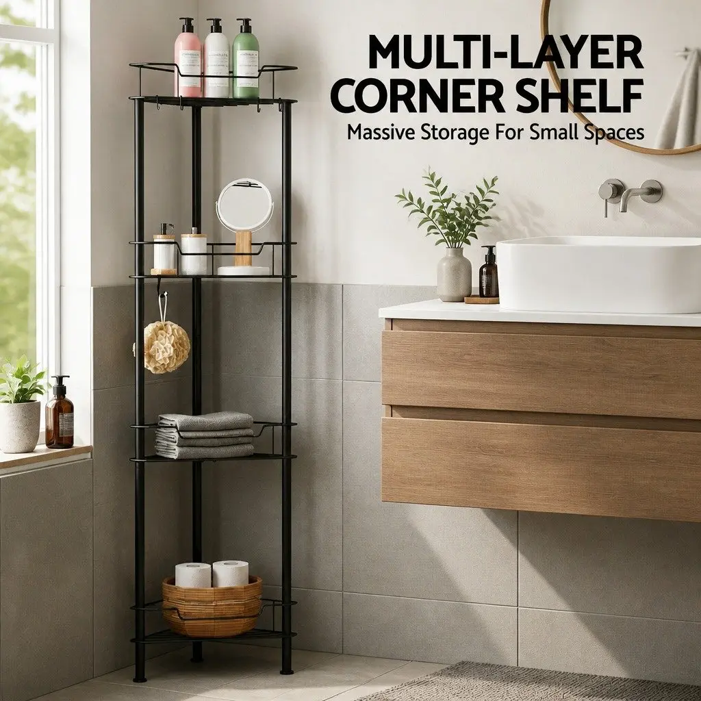 4 Tier Floor Standing Corner Shower Caddy Black