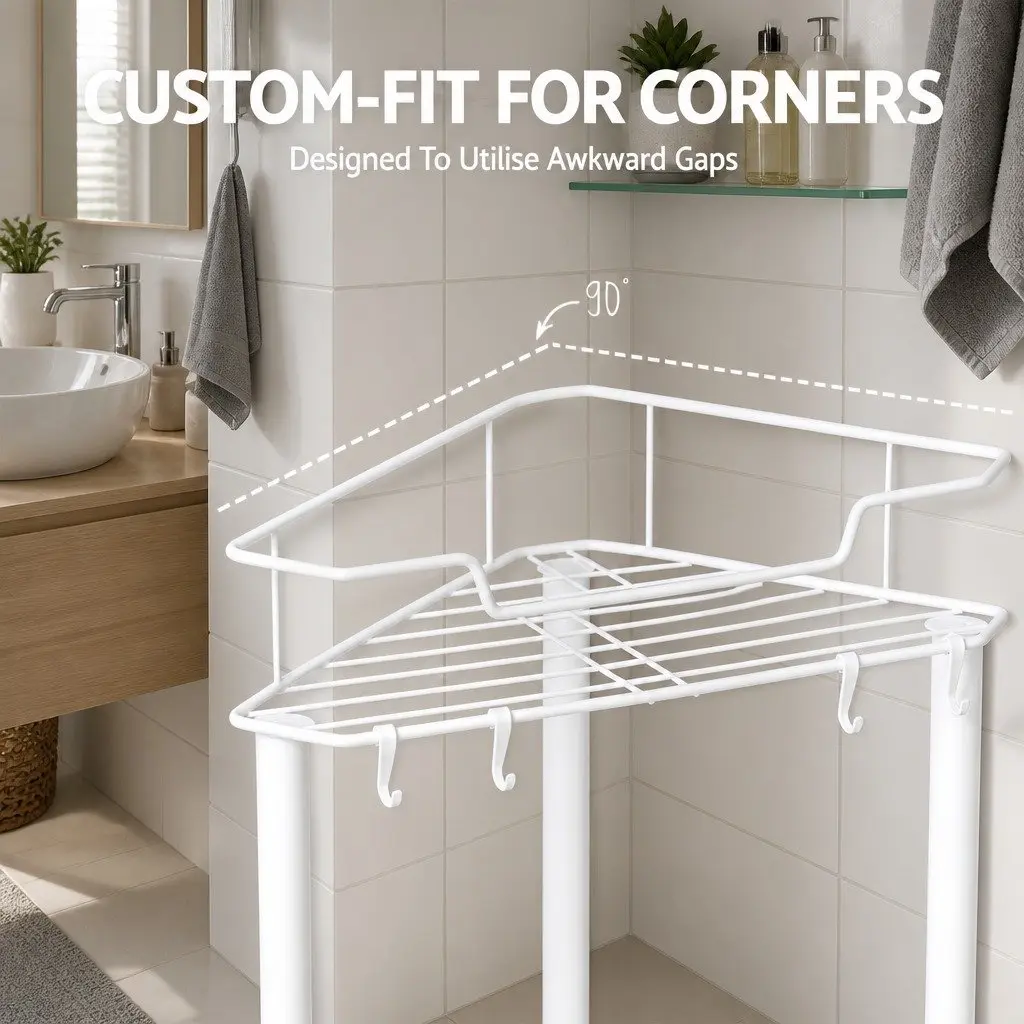 4 Tier Floor Standing Corner Shower Caddy Space Saving Bathroom Storage Organizer White