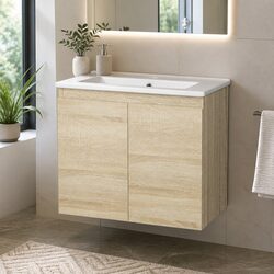 Vanity Unit 600mm Oak Wall-Hung Bathroom Cabinet Basin Storage Sink Cupboard
