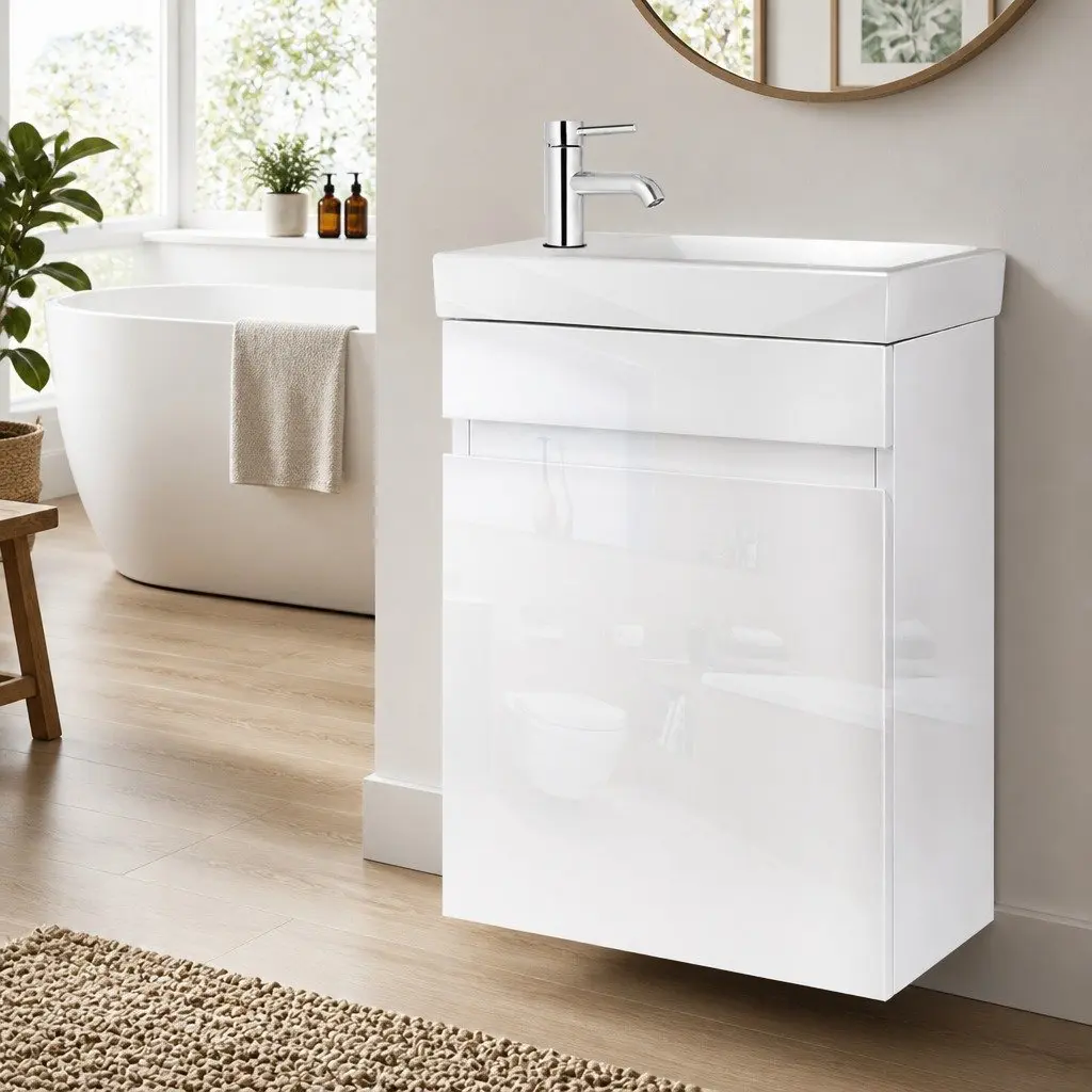 Bathroom Vanity Unit Single Door Cabinet 400mm White Ceramic Basin