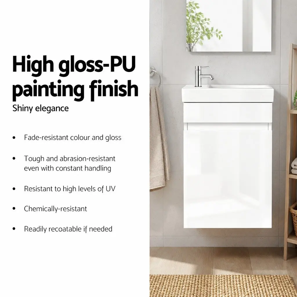 Bathroom Vanity Unit Single Door Cabinet 400mm White Ceramic Basin
