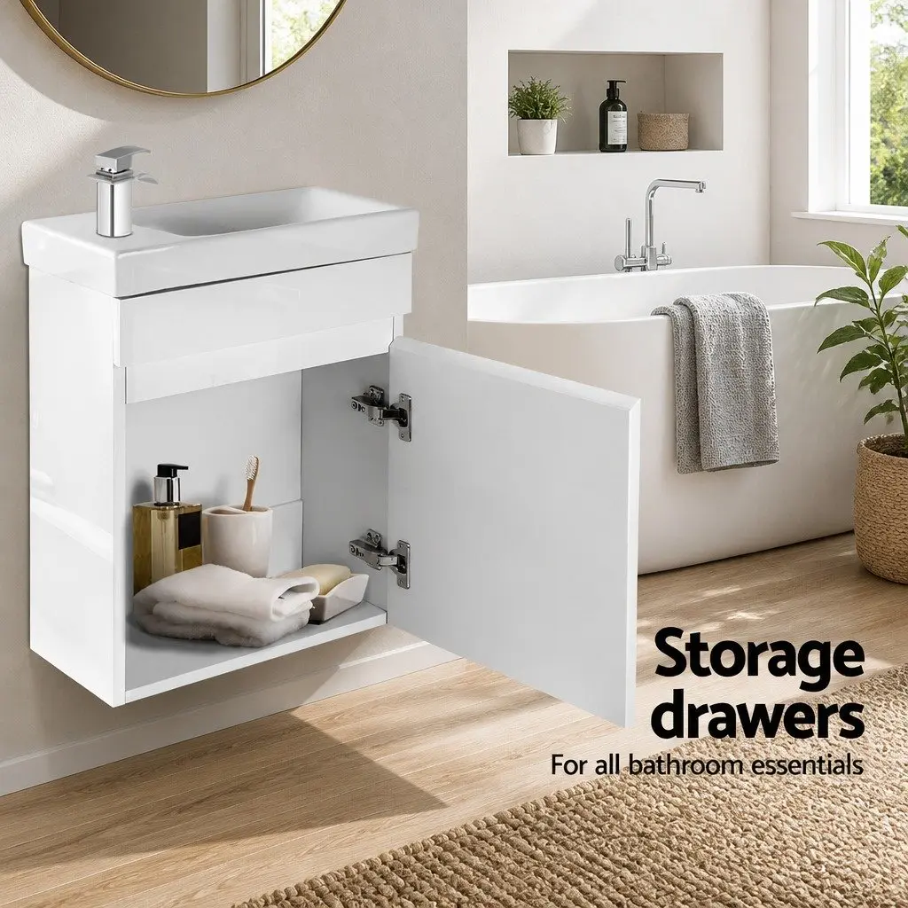 Bathroom Vanity Unit Single Door Cabinet 400mm White Ceramic Basin