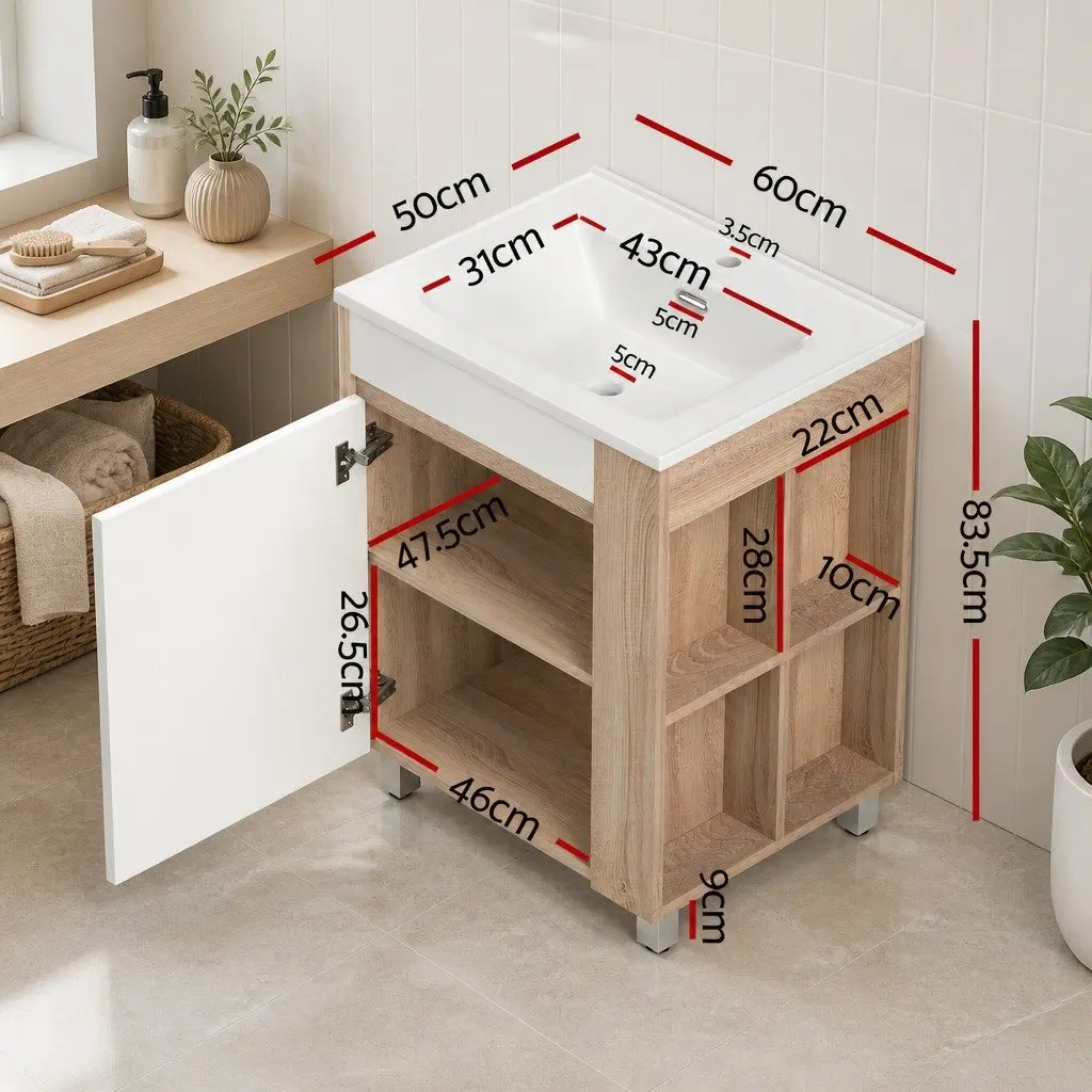 Freestanding Bathroom Vanity Unit 835mm White Ceramic Basin Cabinet Storage Sink