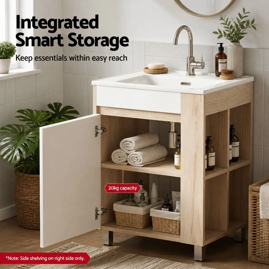 Freestanding Bathroom Vanity Unit 835mm White Ceramic Basin Cabinet Storage Sink