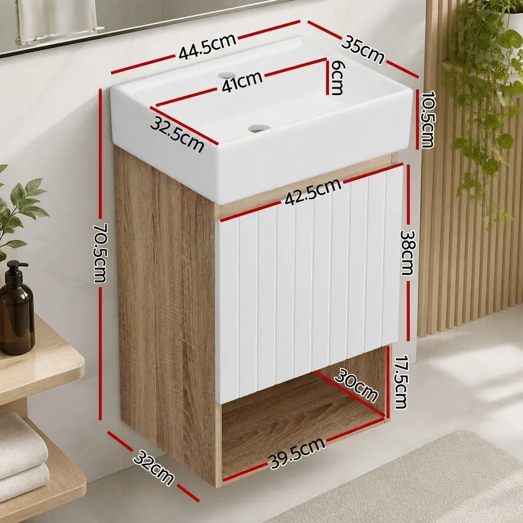Vanity Unit 445mm Basin Bathroom Cabinet Storage Wall Hung Sink White Walnut