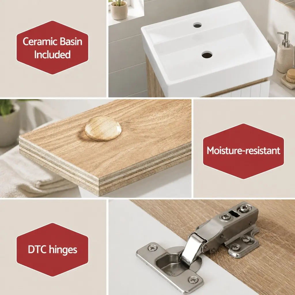 Vanity Unit 445mm Basin Bathroom Cabinet Storage Wall Hung Sink White Walnut