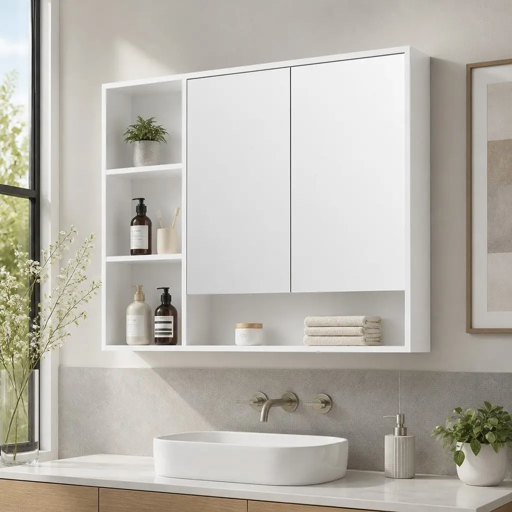 Wall Mounted Bathroom Mirror Cabinet 100cm White Vanity Storage Medicine