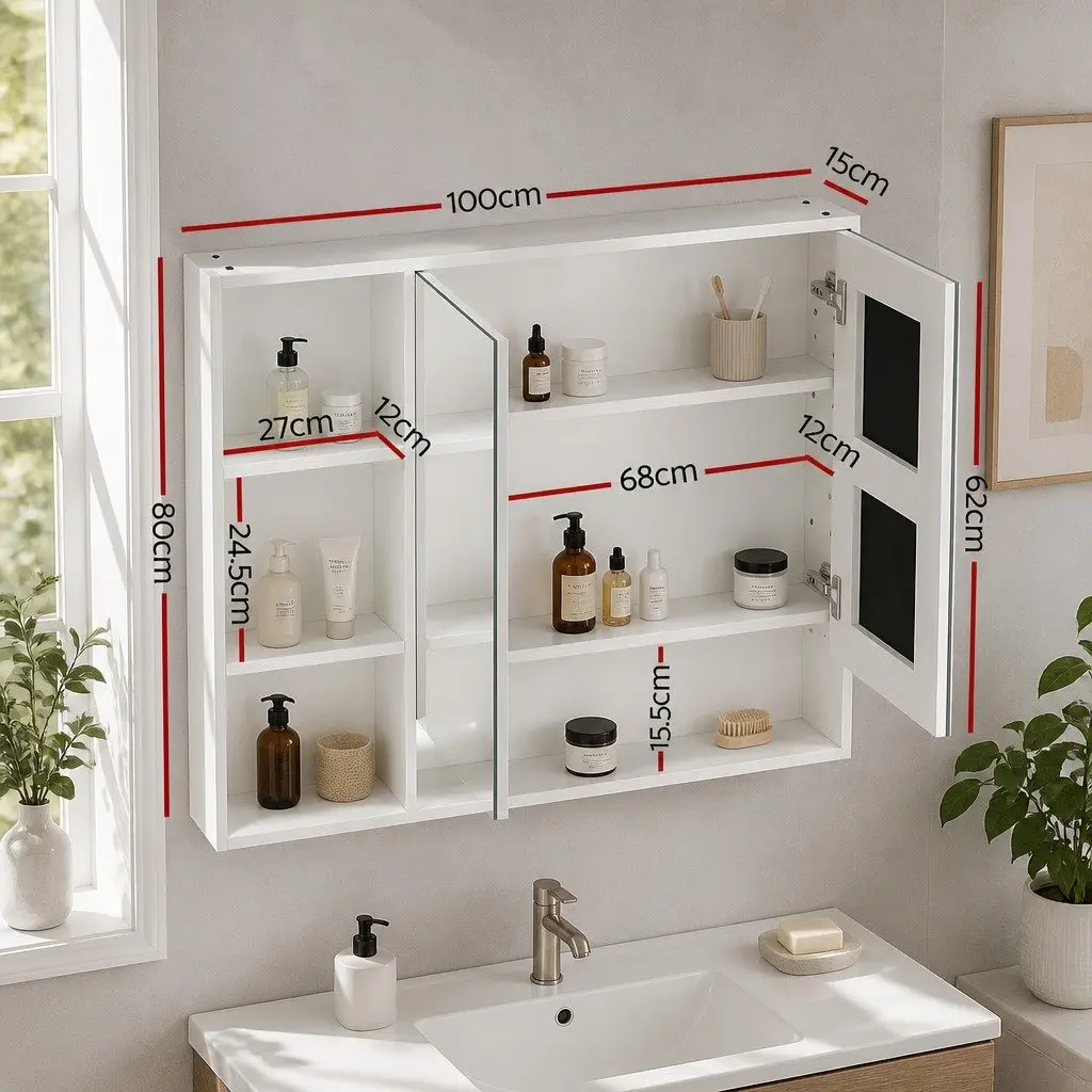 Wall Mounted Bathroom Mirror Cabinet 100cm White Vanity Storage Medicine