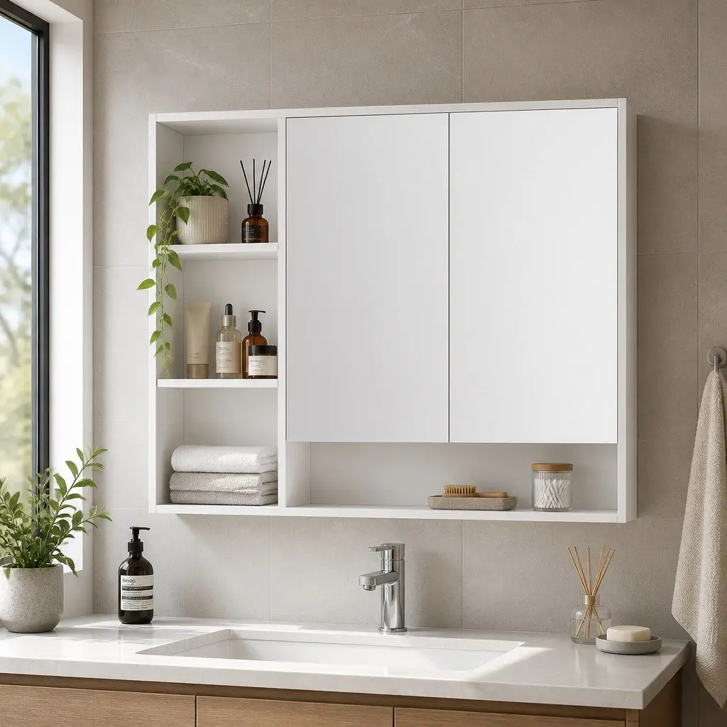 Wall Mounted Bathroom Mirror Cabinet 100cm White Vanity Storage Medicine