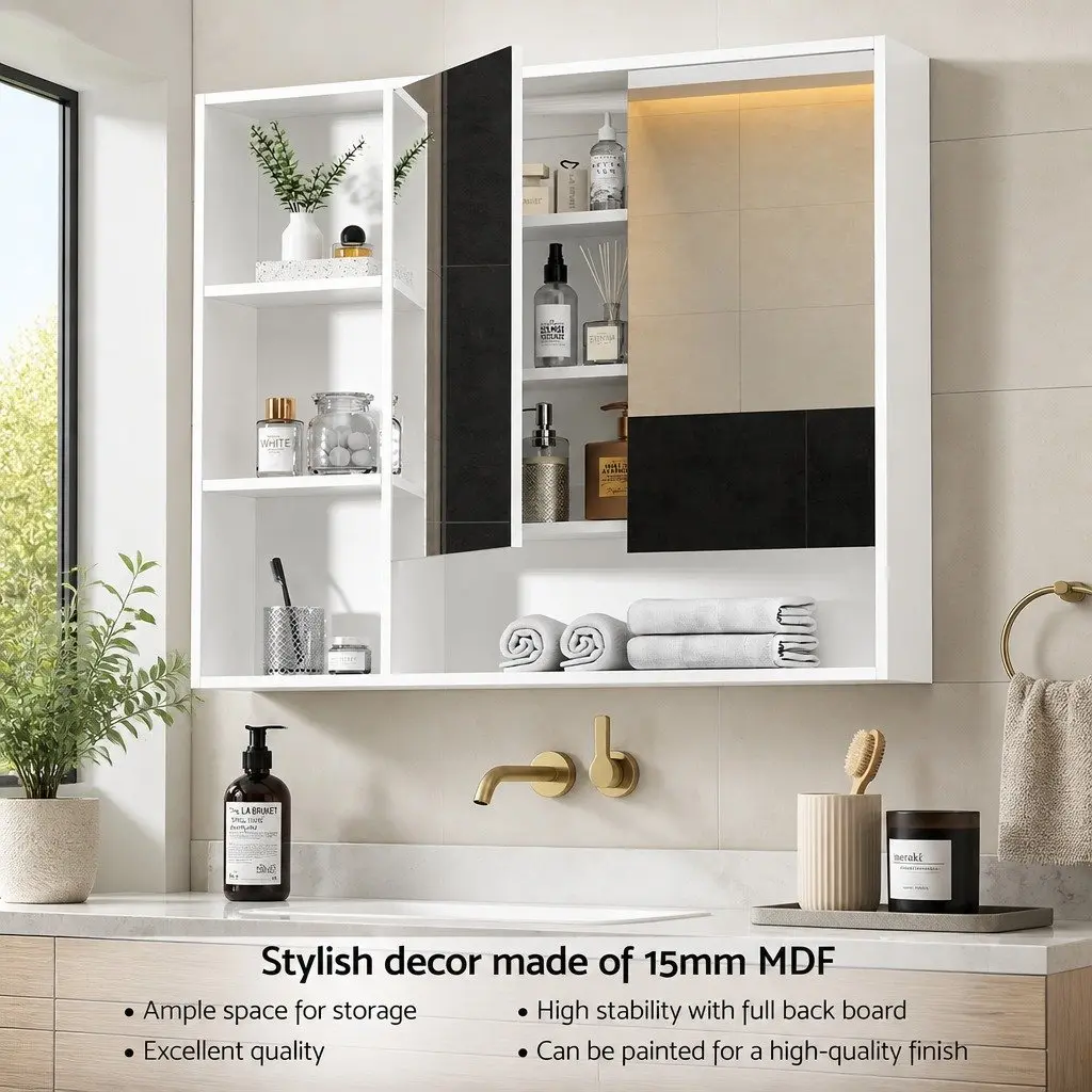 Wall Mounted Bathroom Mirror Cabinet 100cm White Vanity Storage Medicine