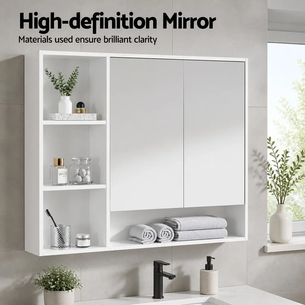 Wall Mounted Bathroom Mirror Cabinet 100cm White Vanity Storage Medicine