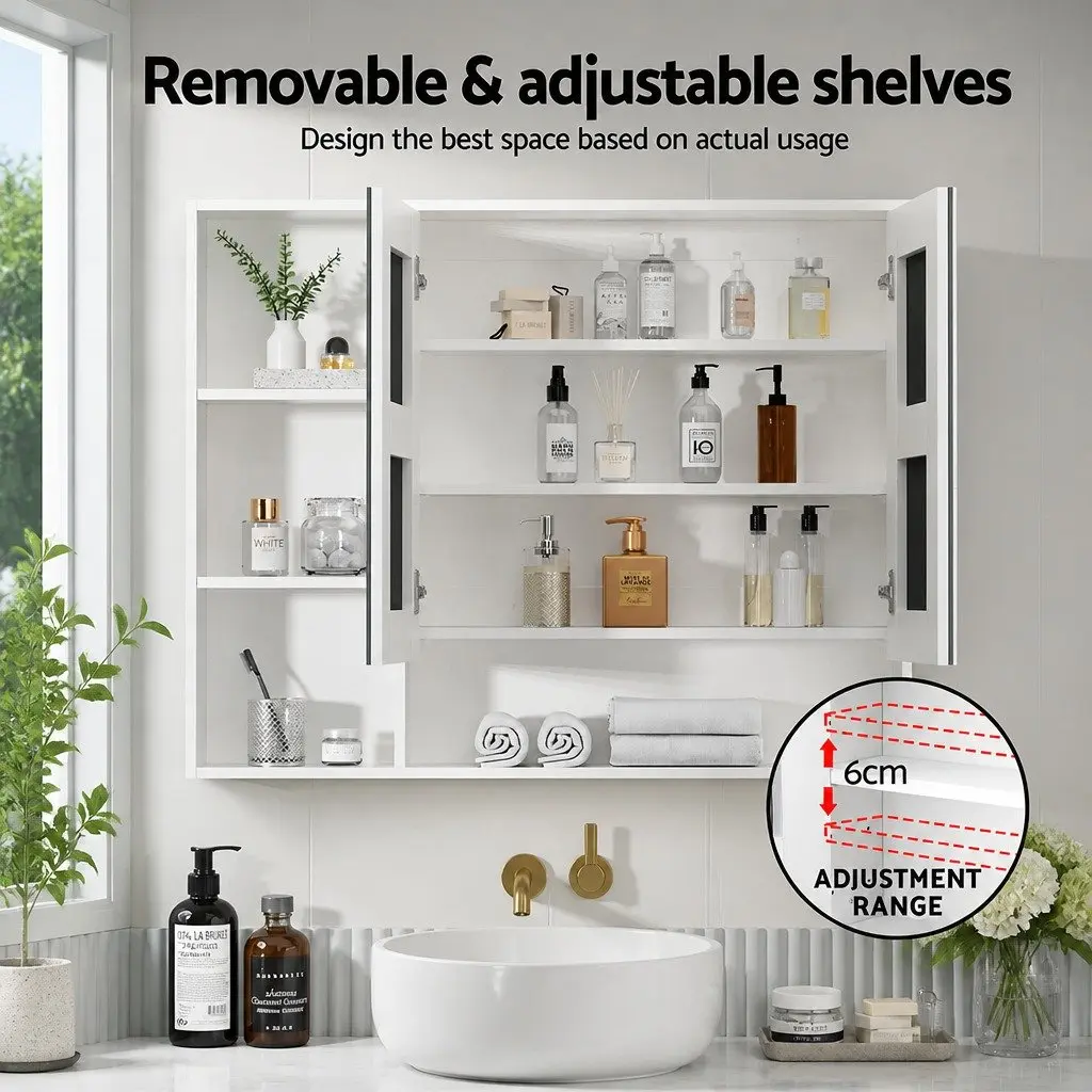 Wall Mounted Bathroom Mirror Cabinet 100cm White Vanity Storage Medicine