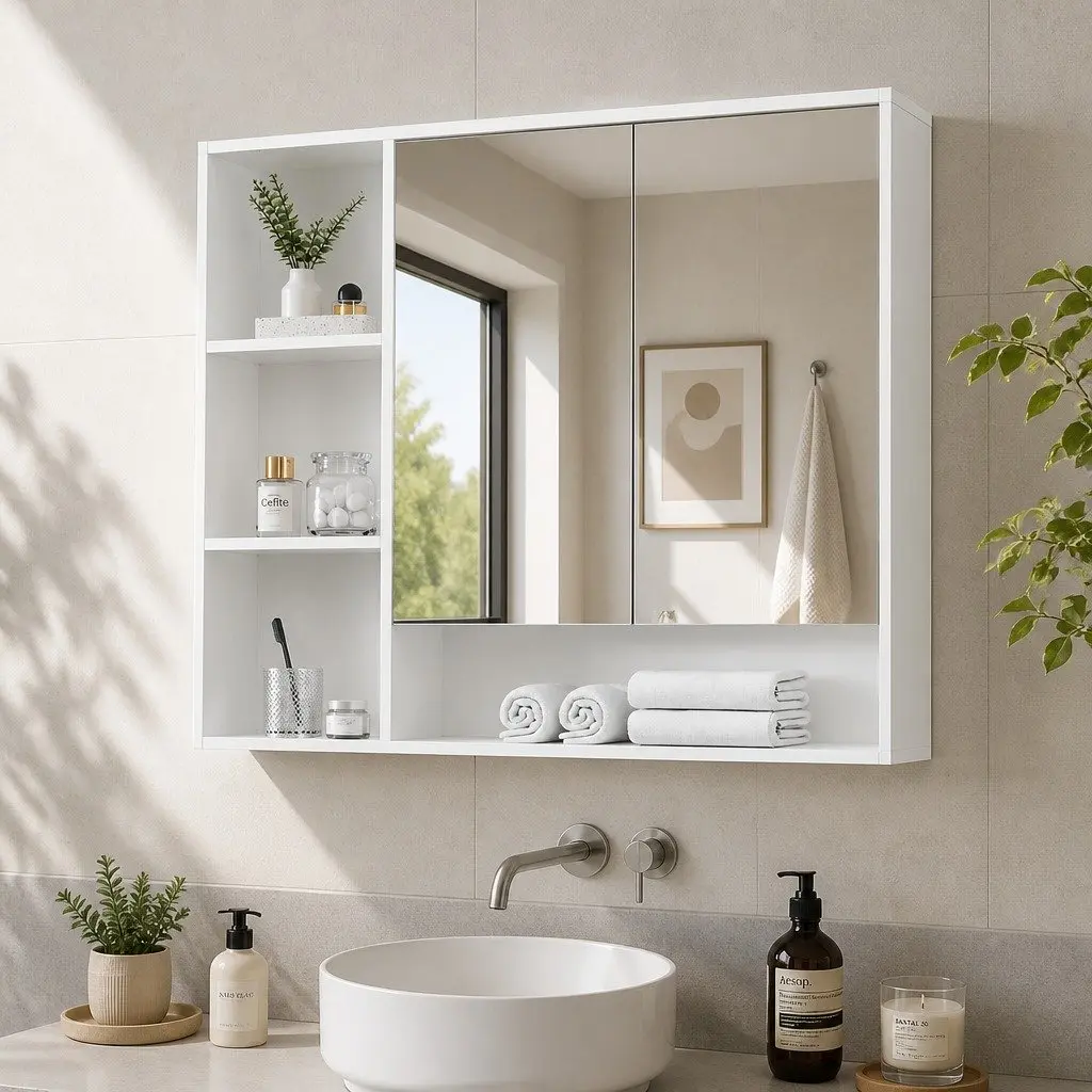 Wall Mounted Bathroom Mirror Cabinet 100cm White Vanity Storage Medicine