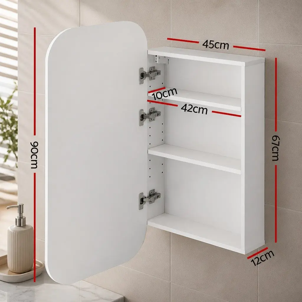 Bathroom Mirror Cabinet Wall Hung Arch Design Storage Shaving 450x900mm White