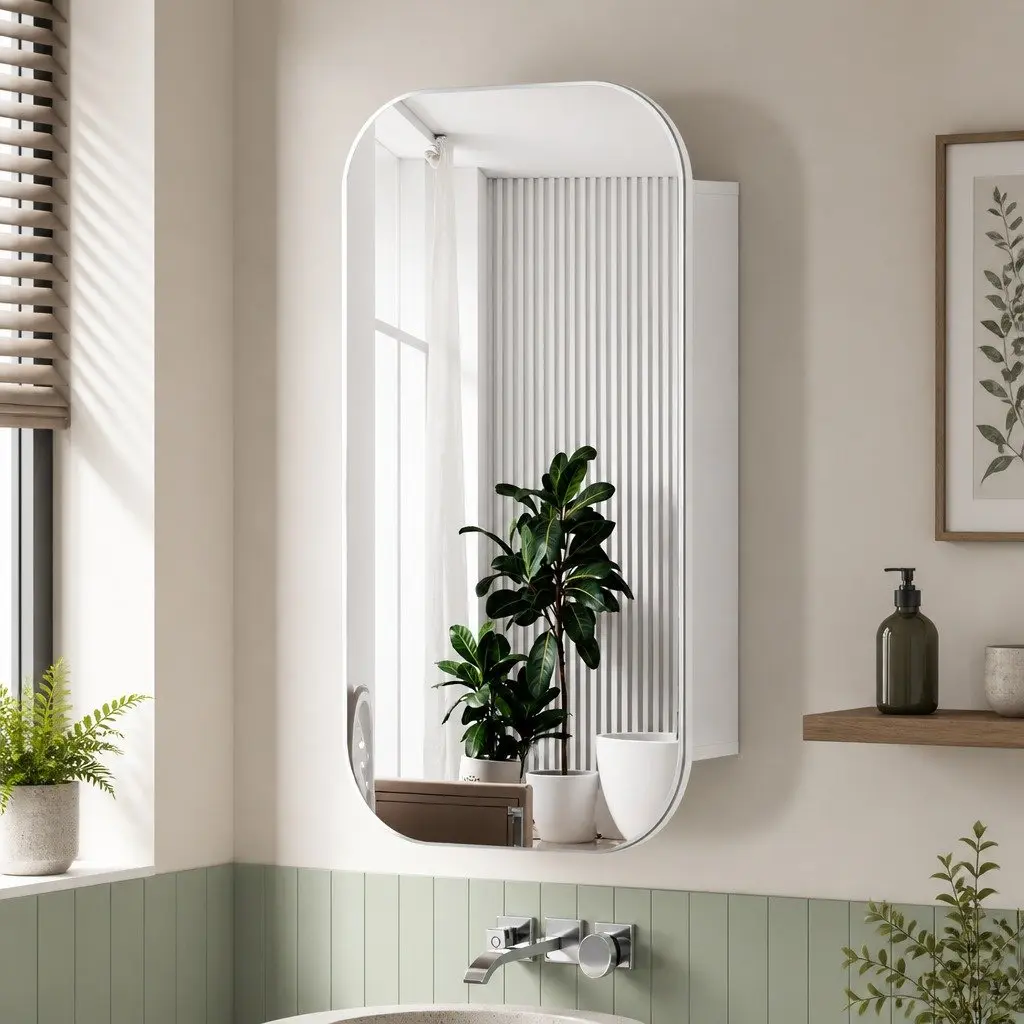 Bathroom Mirror Cabinet Wall Hung Arch Design Storage Shaving 450x900mm White
