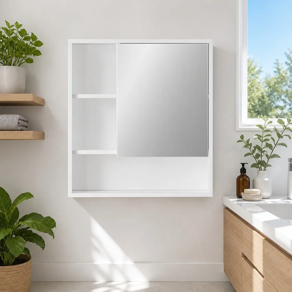 Bathroom Cabinet Wall Mounted White 560mm Adjustable Shelves