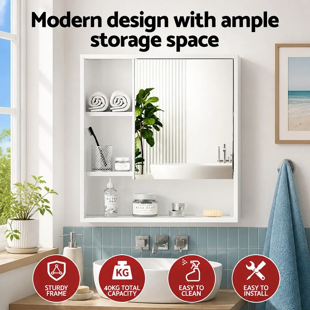Bathroom Cabinet Wall Mounted White 560mm Adjustable Shelves