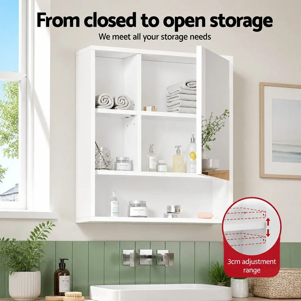 Bathroom Cabinet Wall Mounted White 560mm Adjustable Shelves
