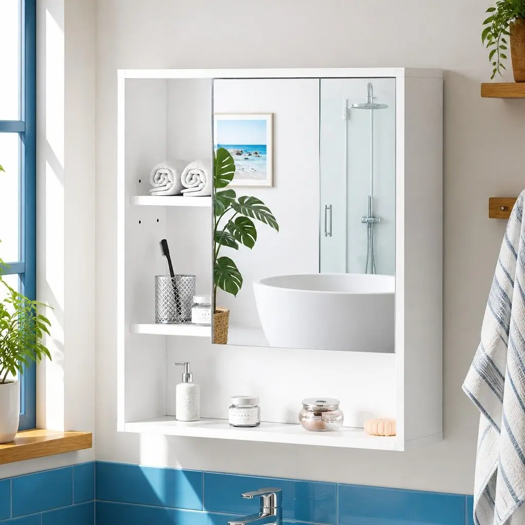 Bathroom Cabinet Wall Mounted White 560mm Adjustable Shelves