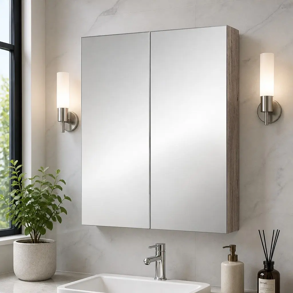 Bathroom Mirror Cabinet 600x720mm Storage Cupboard with Shelves Natural