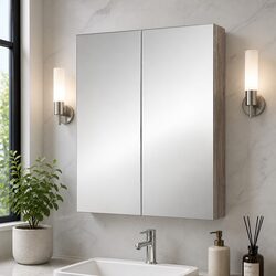 Bathroom Mirror Cabinet 600x720mm Storage Cupboard with Shelves Natural