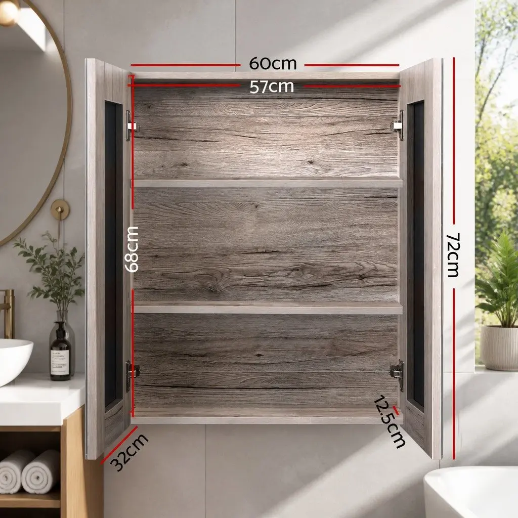 Bathroom Mirror Cabinet 600x720mm Storage Cupboard with Shelves Natural