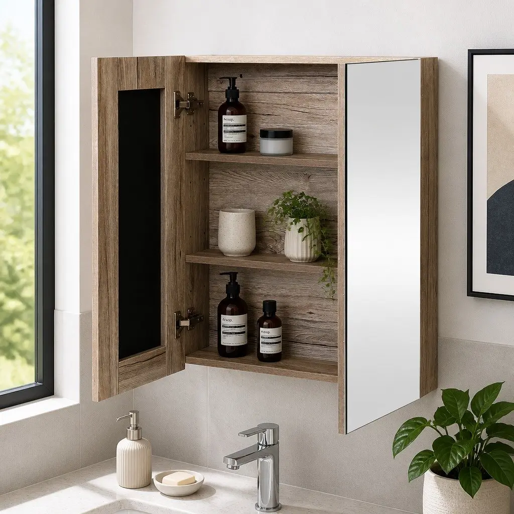 Bathroom Mirror Cabinet 600x720mm Storage Cupboard with Shelves Natural