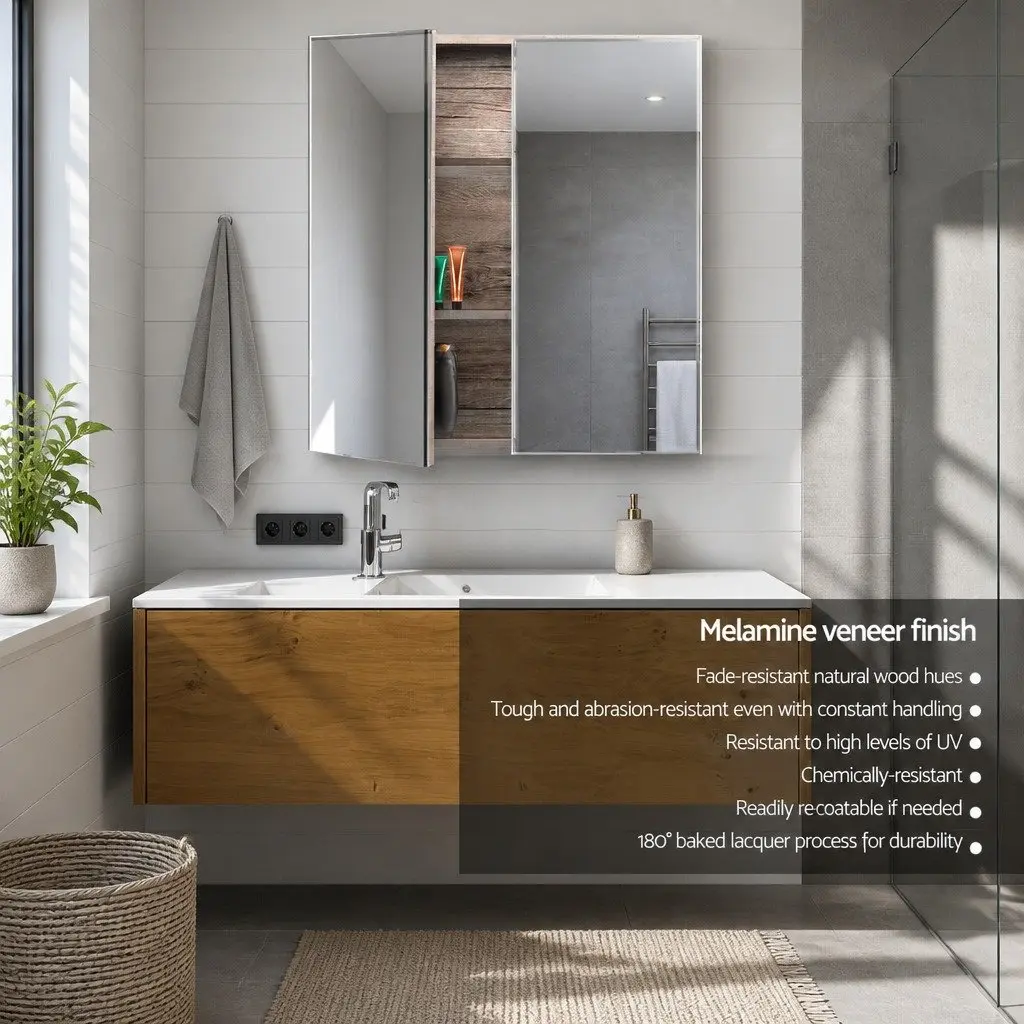 Bathroom Mirror Cabinet 600x720mm Storage Cupboard with Shelves Natural