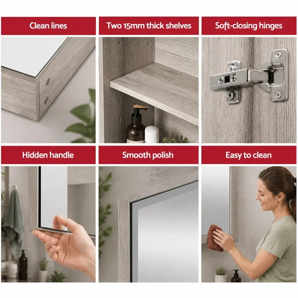 Bathroom Mirror Cabinet 600x720mm Storage Cupboard with Shelves Natural