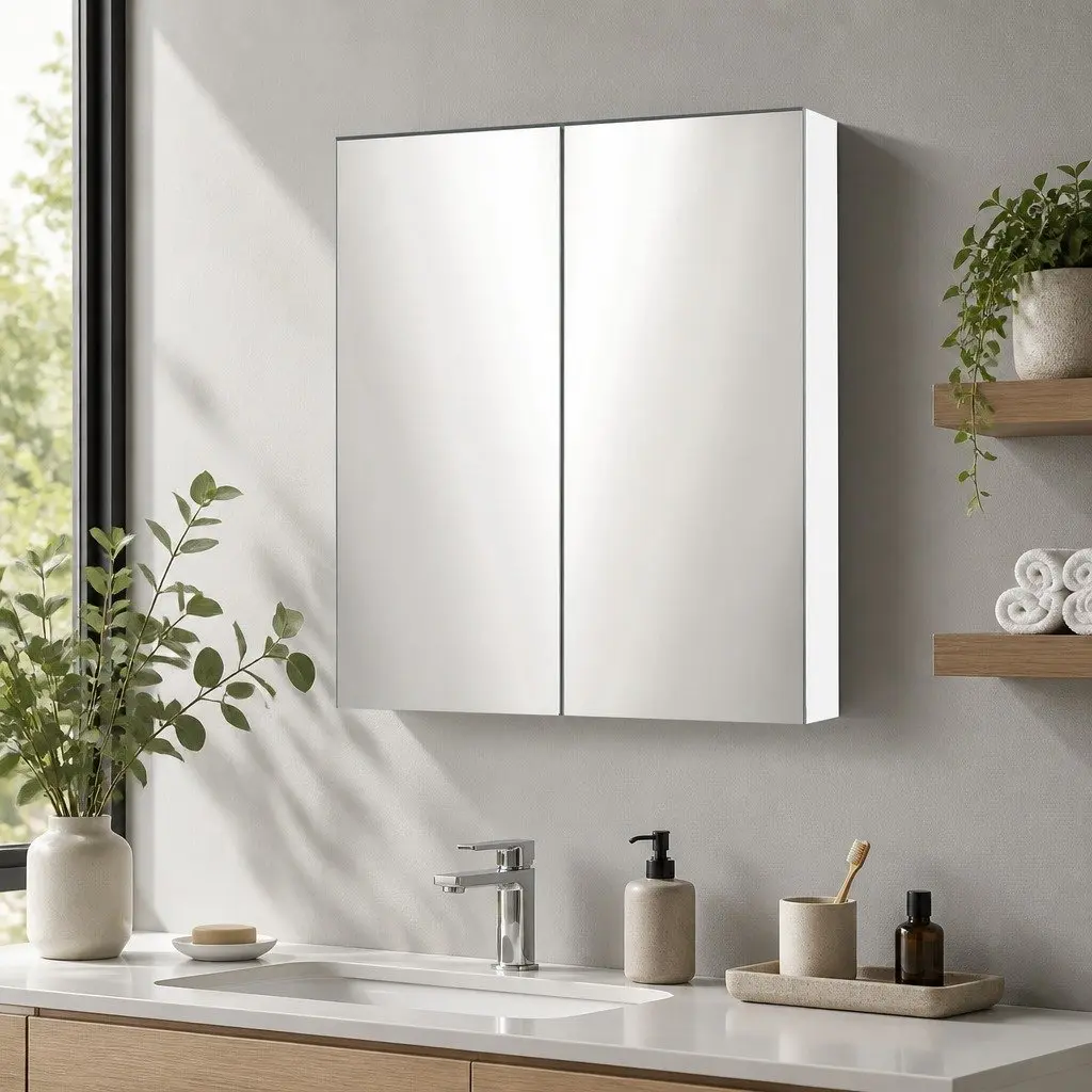 Bathroom Mirror Cabinet 600x720mm White Storage Cupboard Twin Doors Adjustable