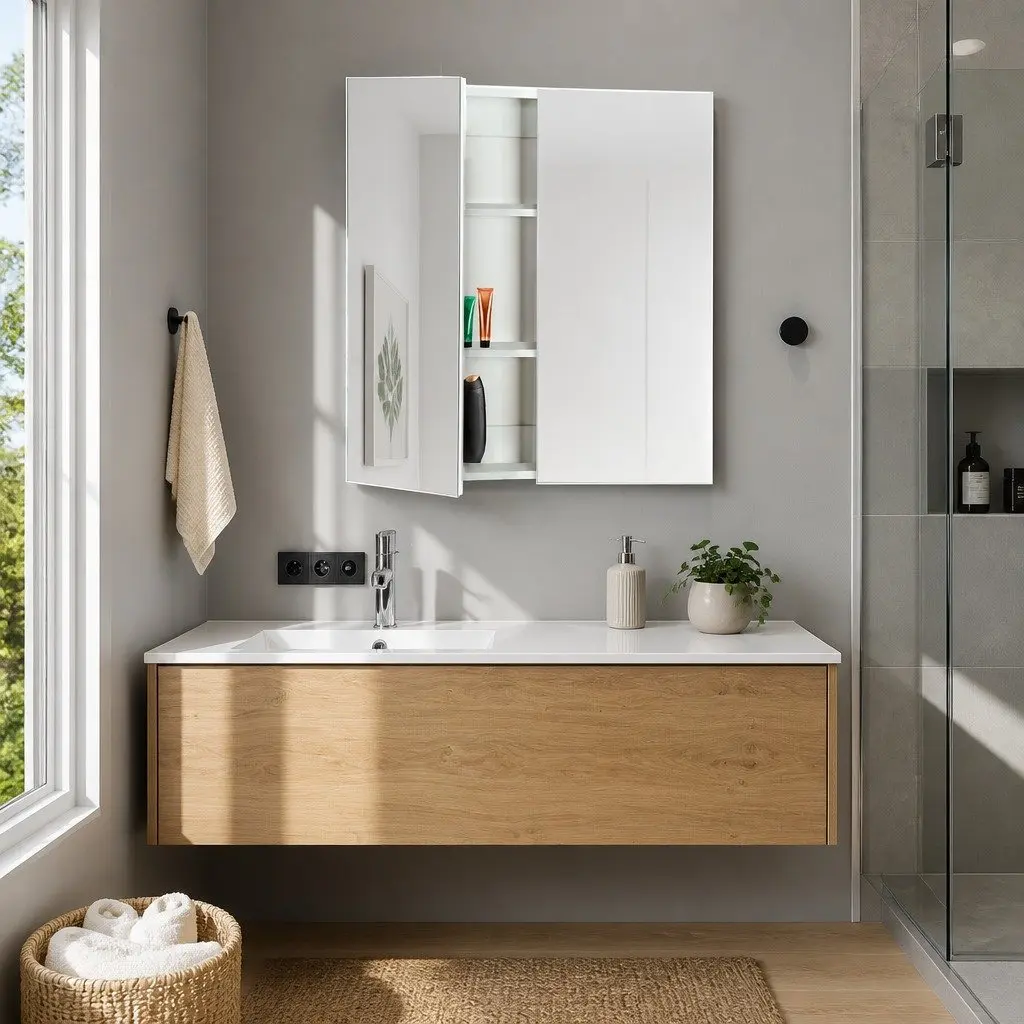 Bathroom Mirror Cabinet White 600x720mm Twin Doors Adjustable Shelves