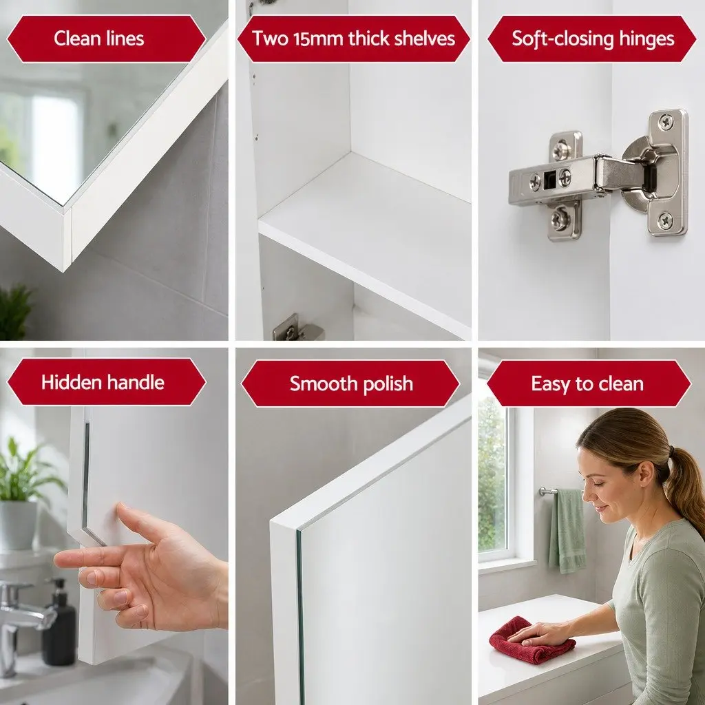 Bathroom Mirror Cabinet White 600x720mm Twin Doors Adjustable Shelves
