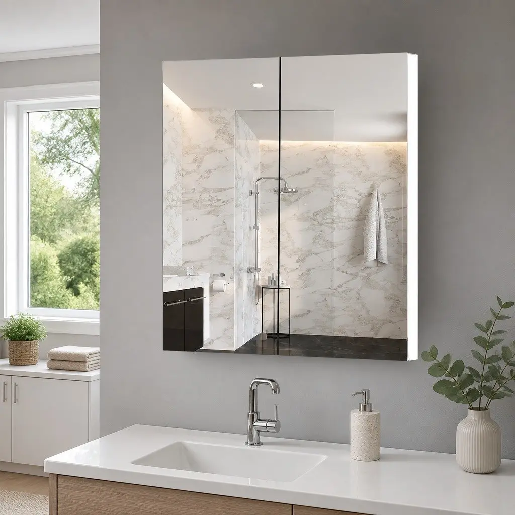 Bathroom Mirror Cabinet White 600x720mm Twin Doors Adjustable Shelves