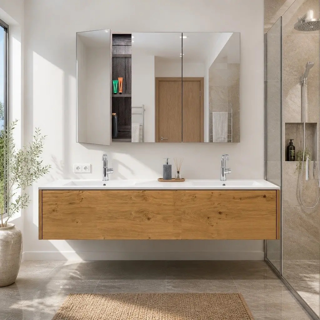 Bathroom Mirror Cabinet Soft-Closing Doors 900x720mm