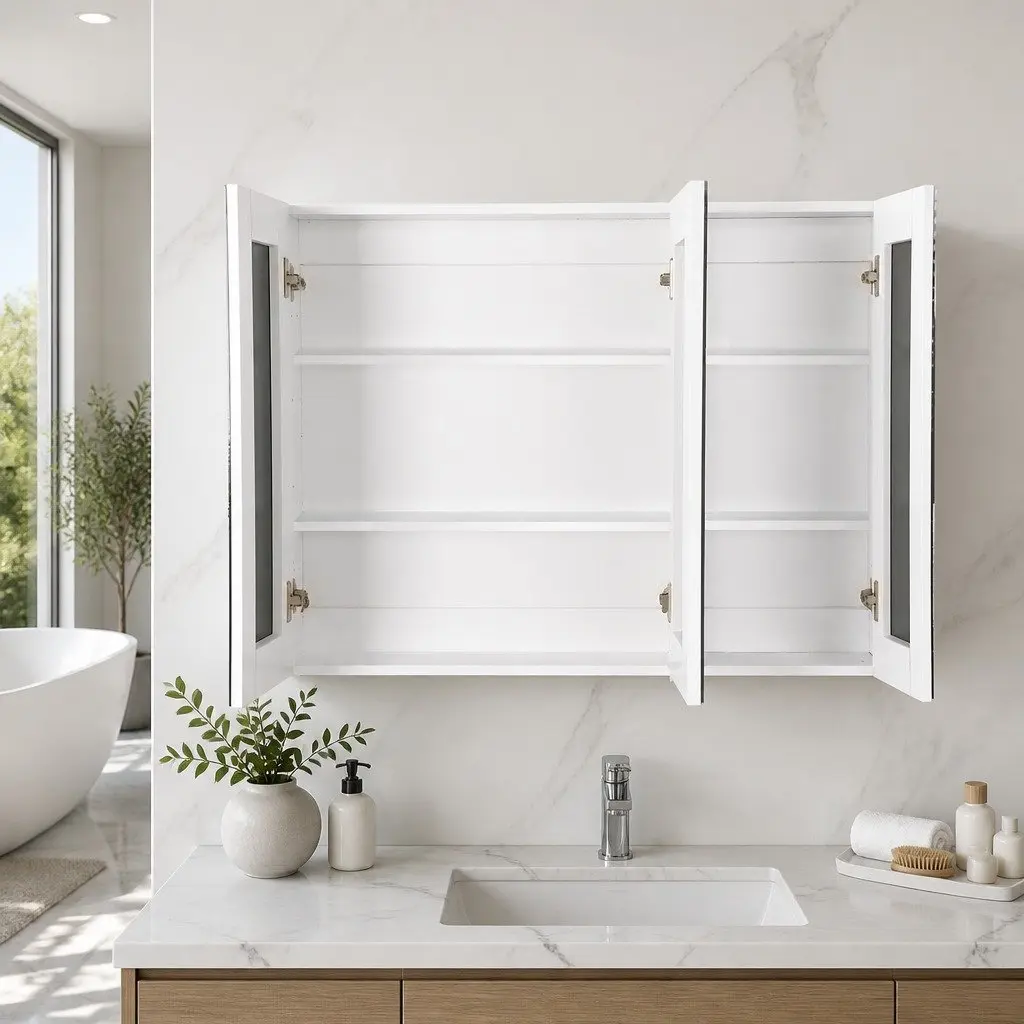 Bathroom Mirror Cabinet 1200x720mm White Wall Storage Cupboard 3 Door Vanity