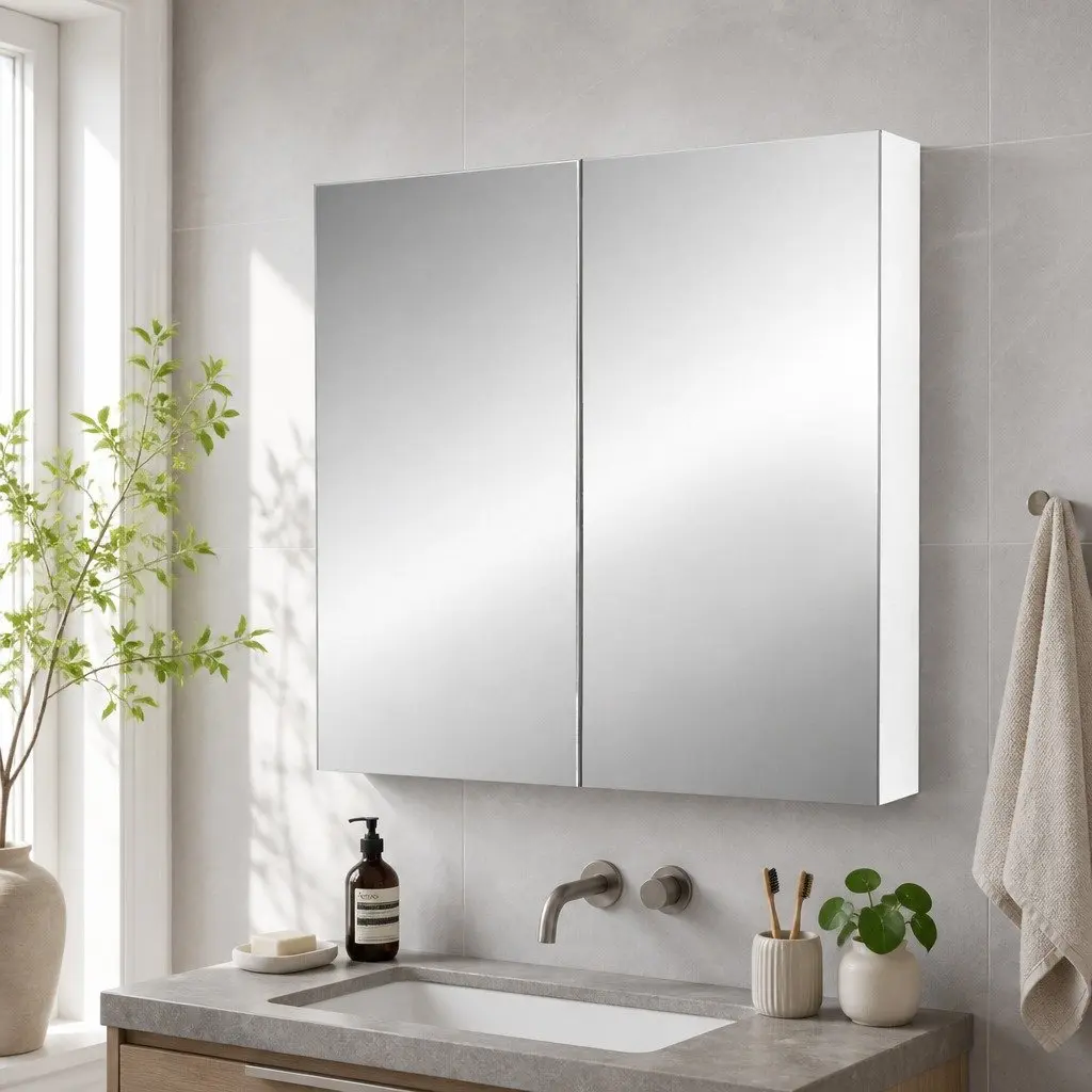 Bathroom Mirror Cabinet Soft-Close Doors 750x720mm White Adjustable Shelves