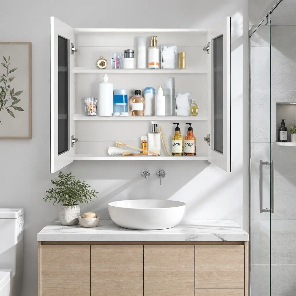Bathroom Mirror Cabinet Soft-Close Doors 750x720mm White Adjustable Shelves