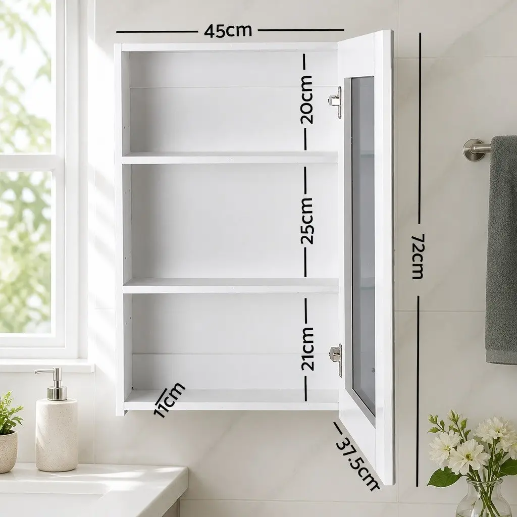 Bathroom Mirror Cabinet Storage White 450x720mm Soft-Close Doors Adjustable Shelves