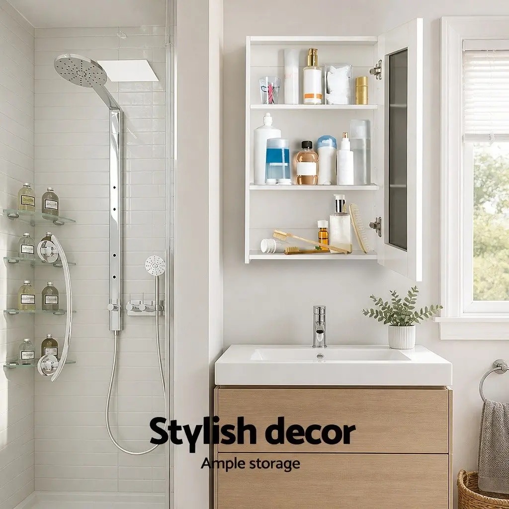 Bathroom Mirror Cabinet Storage White 450x720mm Soft-Close Doors Adjustable Shelves
