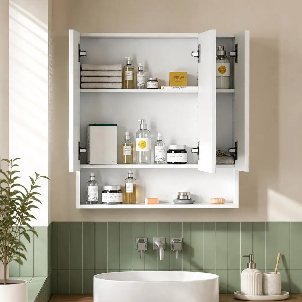 Bathroom Mirror Cabinet Wall Hung White 700x750mm Triple Mirrored Doors Adjustable Shelves