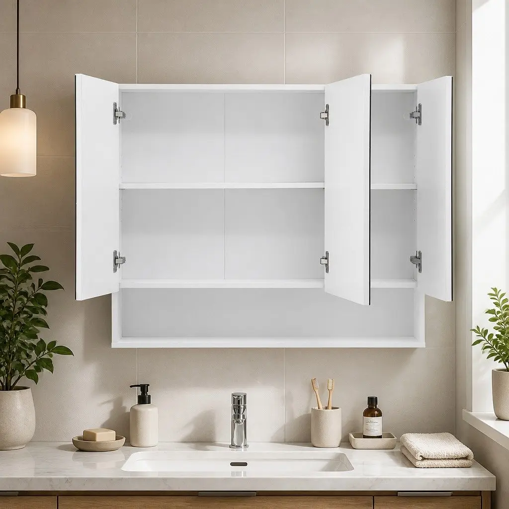 Bathroom Mirror Cabinet Wall Hung White 900x750mm Adjustable Shelves
