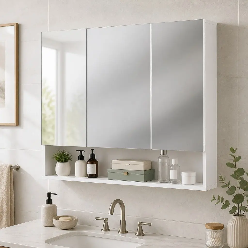 Bathroom Mirror Cabinet Wall Hung White 900x750mm Adjustable Shelves