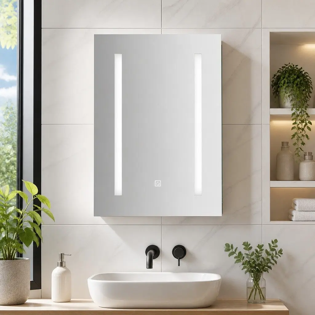 Bathroom Mirror Cabinet LED White 500x720mm Touch Switch Soft Closing Door