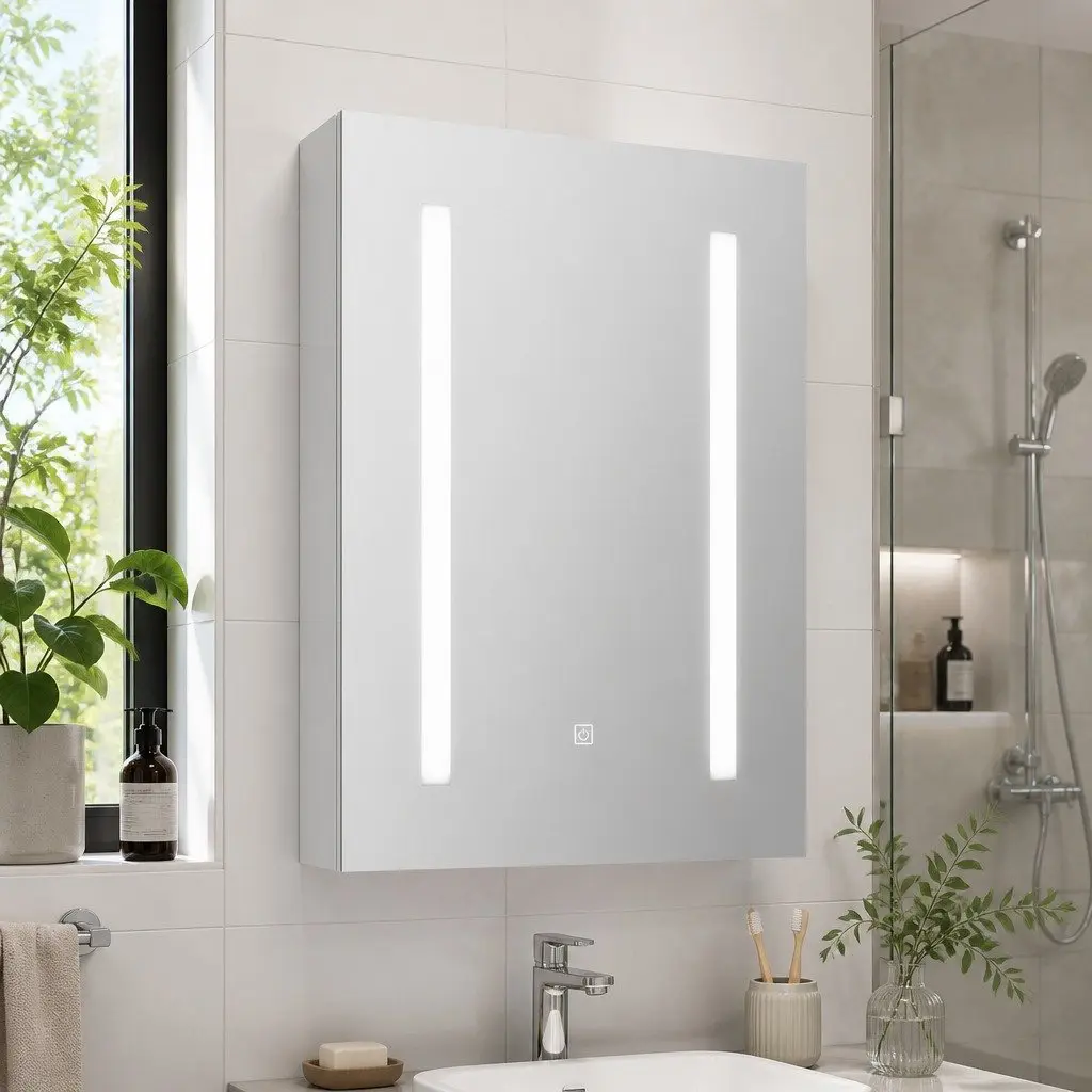 Bathroom Mirror Cabinet LED White 500x720mm Touch Switch Soft Closing Door