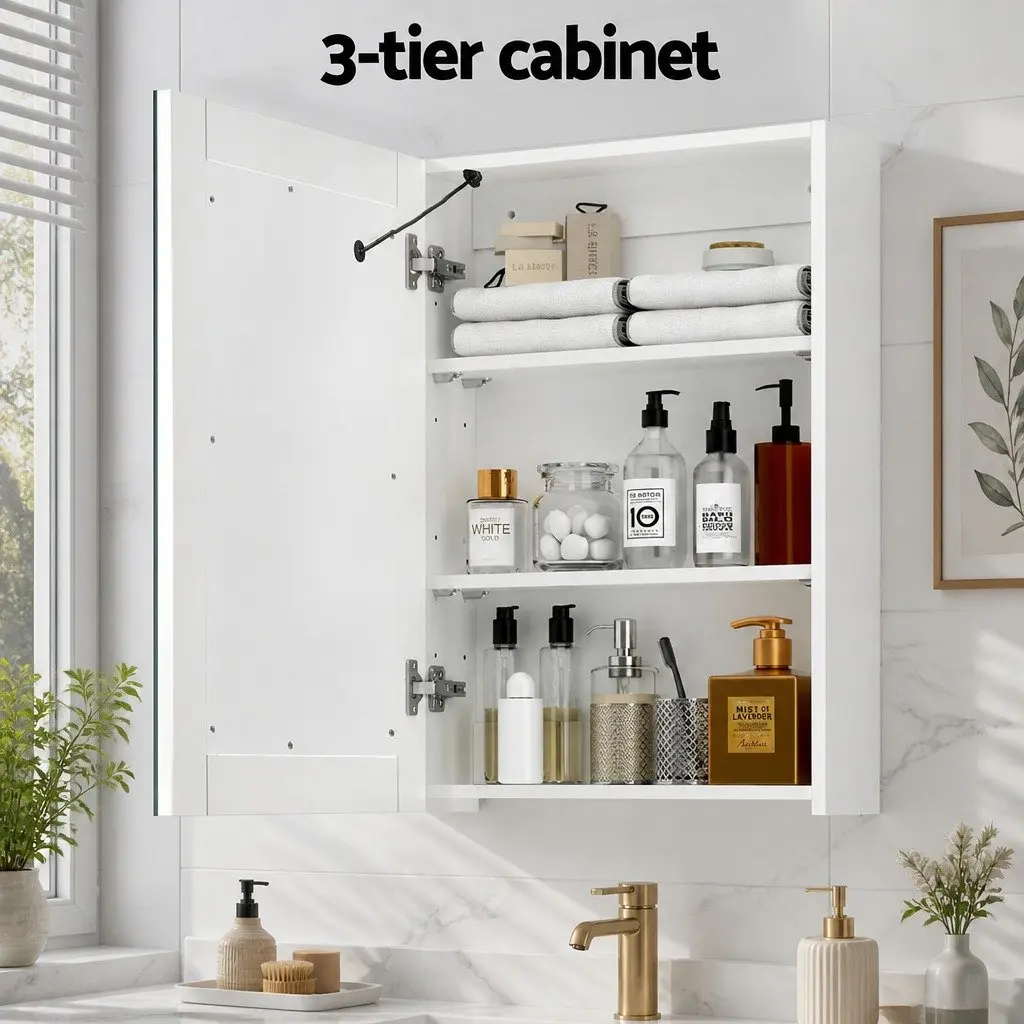 Bathroom Mirror Cabinet LED White 500x720mm Touch Switch Soft Closing Door