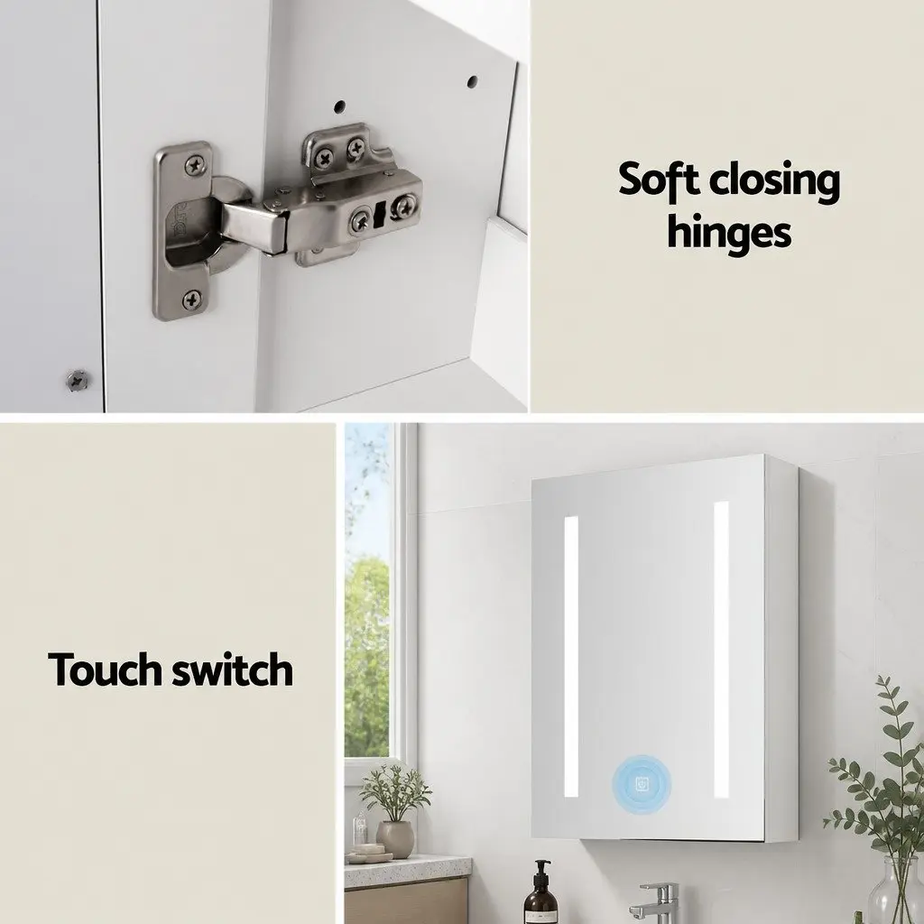 Bathroom Mirror Cabinet LED White 500x720mm Touch Switch Soft Closing Door