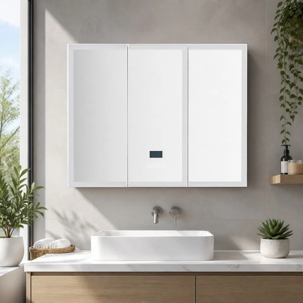 Bathroom Mirror Cabinet White LED Light 900x720mm Wall-Mounted Medicine Storage