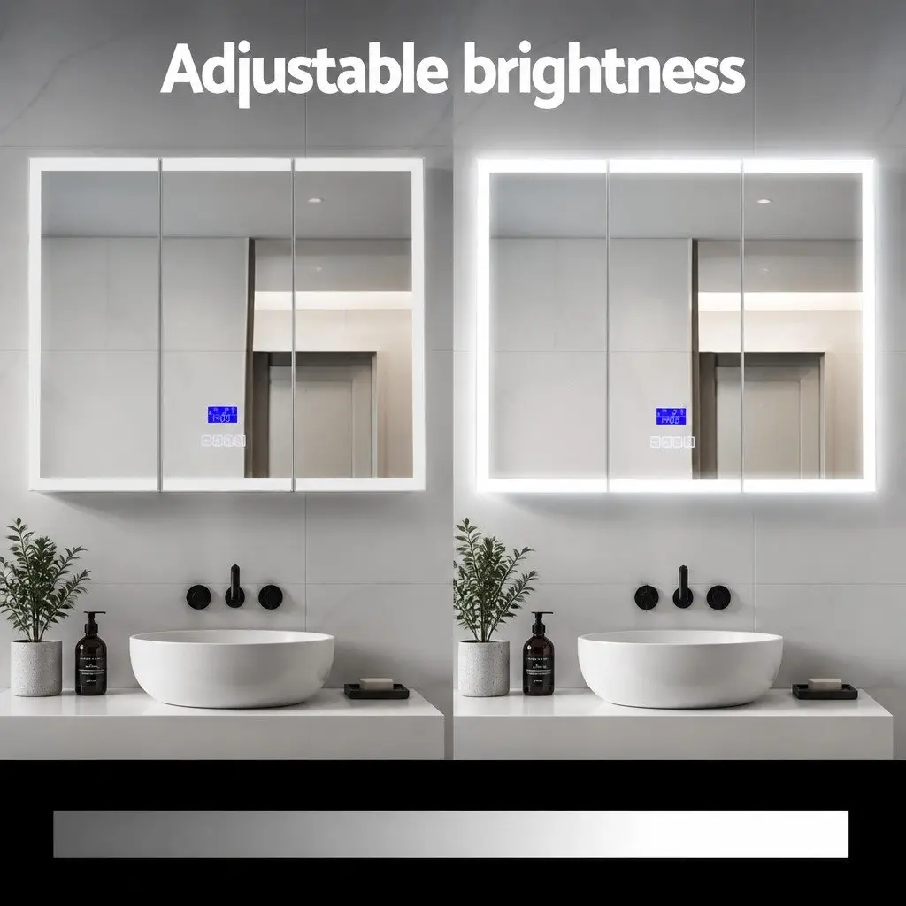 Bathroom Mirror Cabinet White LED Light 900x720mm Wall-Mounted Medicine Storage