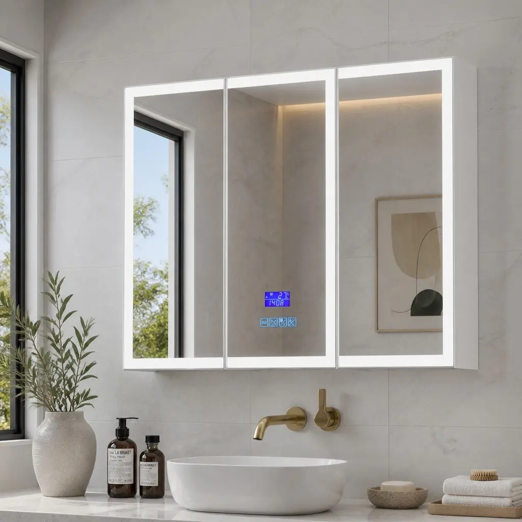 Bathroom Mirror Cabinet White LED Light 900x720mm Wall-Mounted Medicine Storage